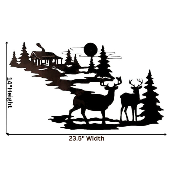 Woodland Cabin & Deer. Metal Wall Art Decor New! - Picture 2 of 5